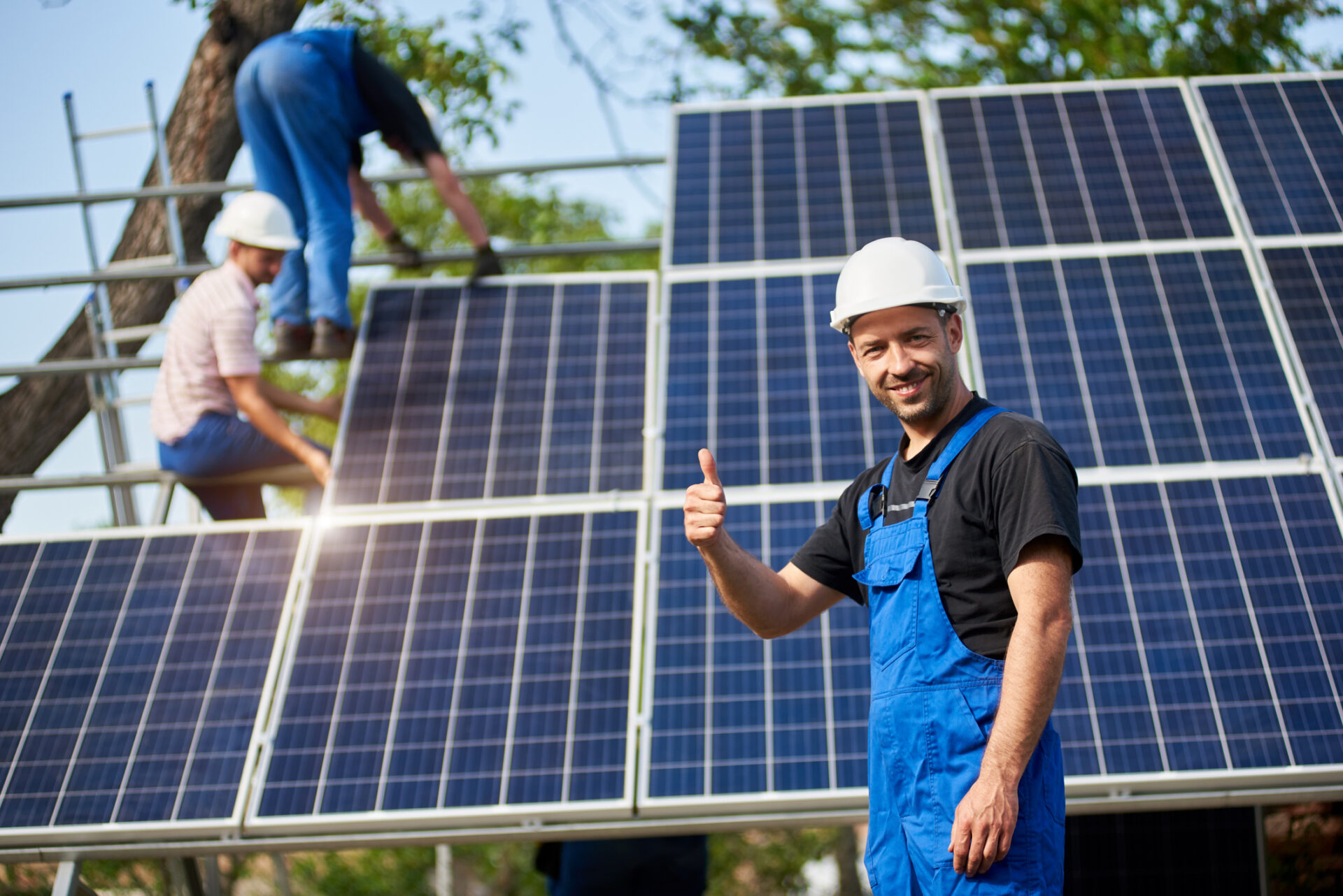 Stand Alone Exterior Solar Panel System Installation, Renewable Green Energy Generation Concept.