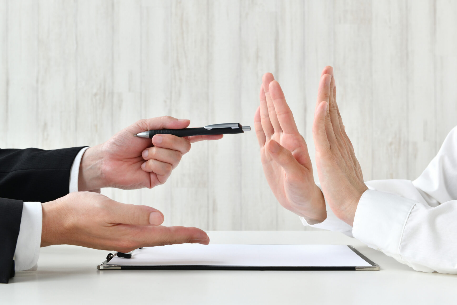 Business Man Recommending Contract And Customer Refusing It